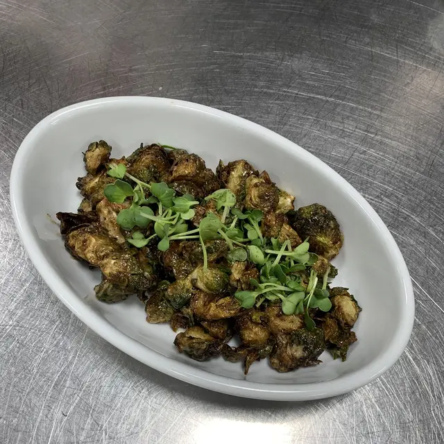 Crispy brussels sprouts with microgreens